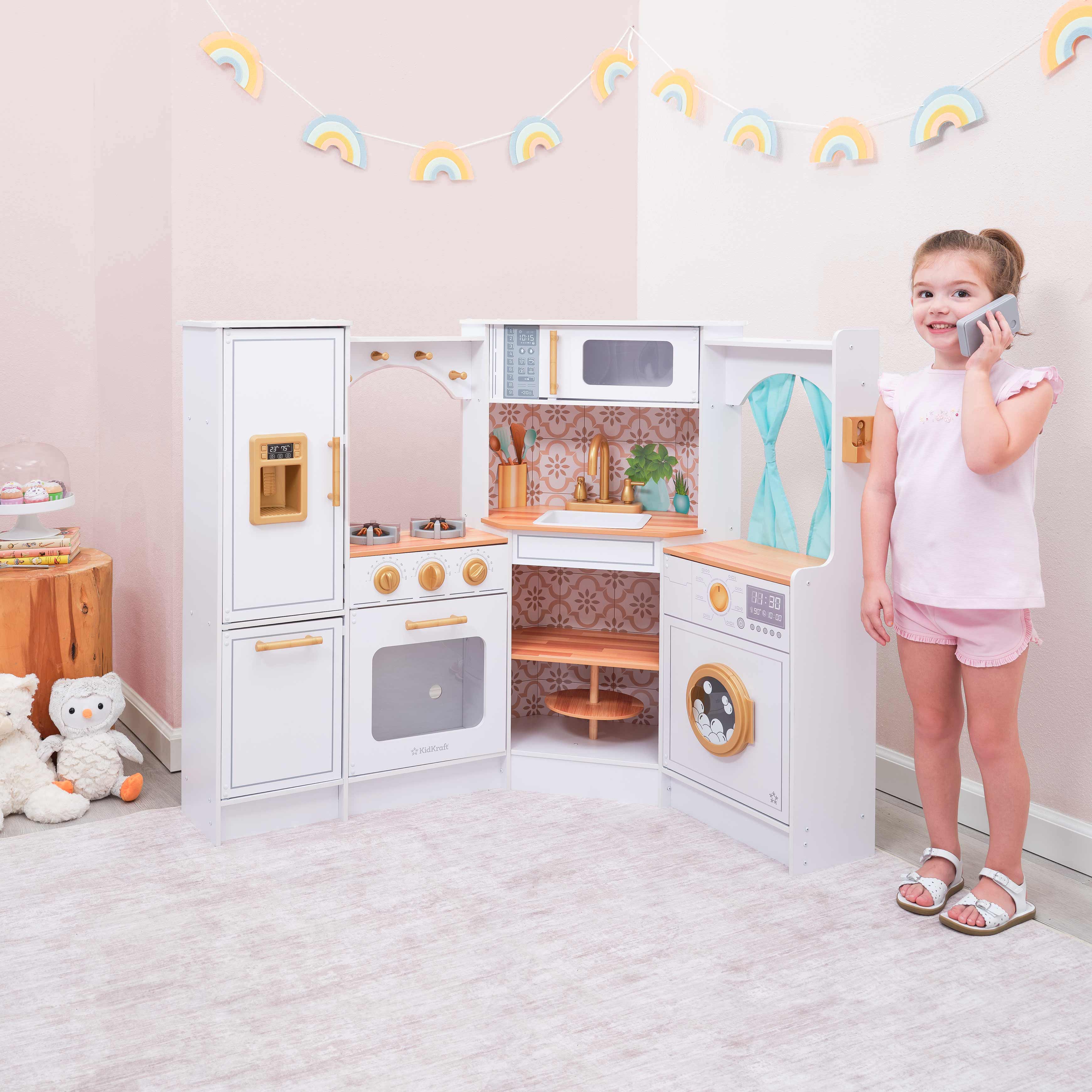 Ultimate Corner Wooden Play Kitchen with Lights & Sounds