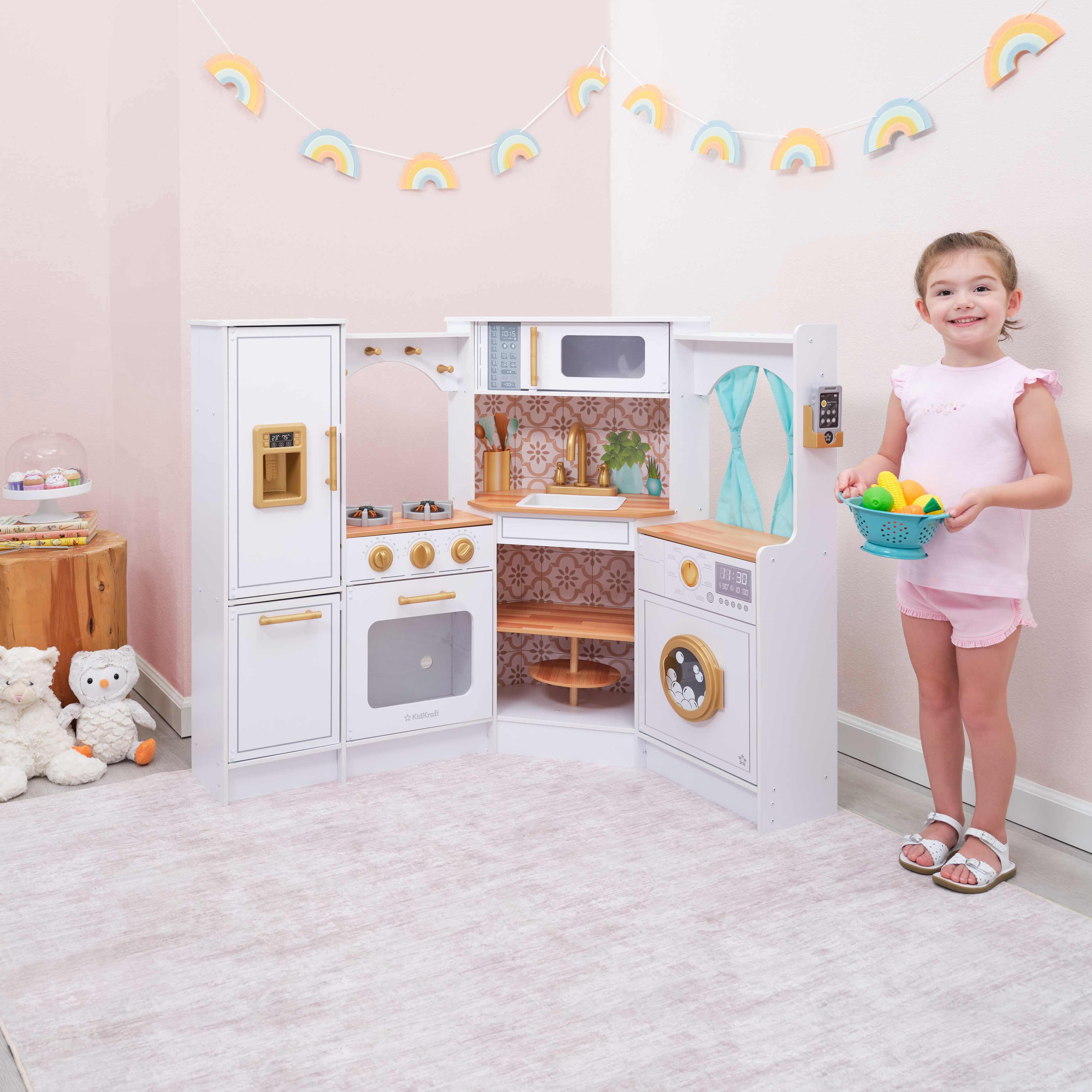 Ultimate Corner Wooden Play Kitchen with Lights & Sounds