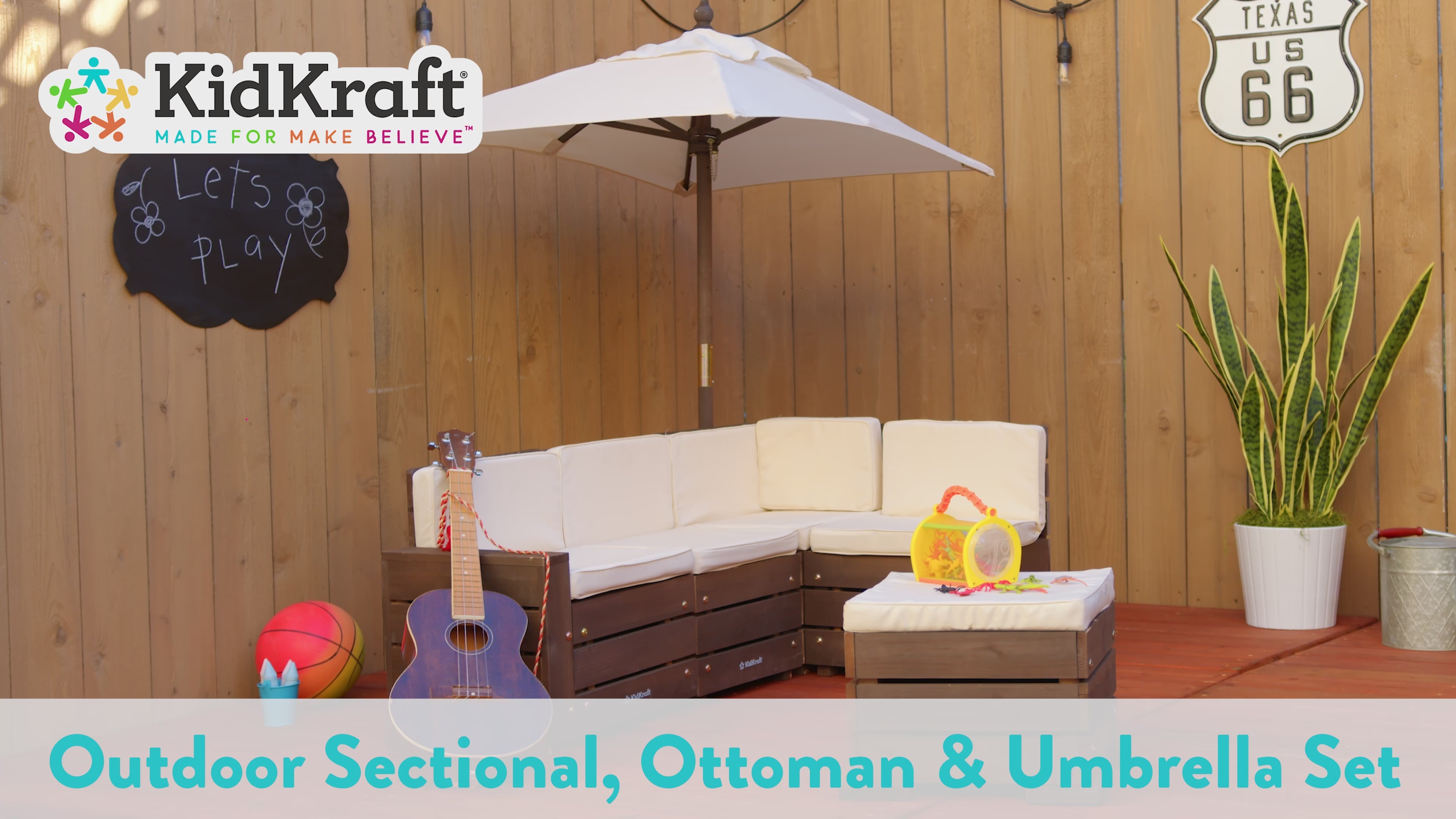 Outdoor Sectional Ottoman & Umbrella Set- Bear Brown & Beige
