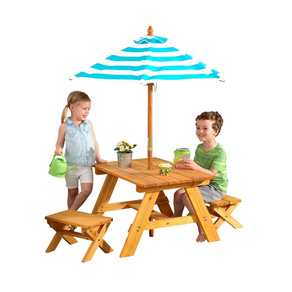 kids patio table with umbrella Outdoor Table with Benches & Umbrella