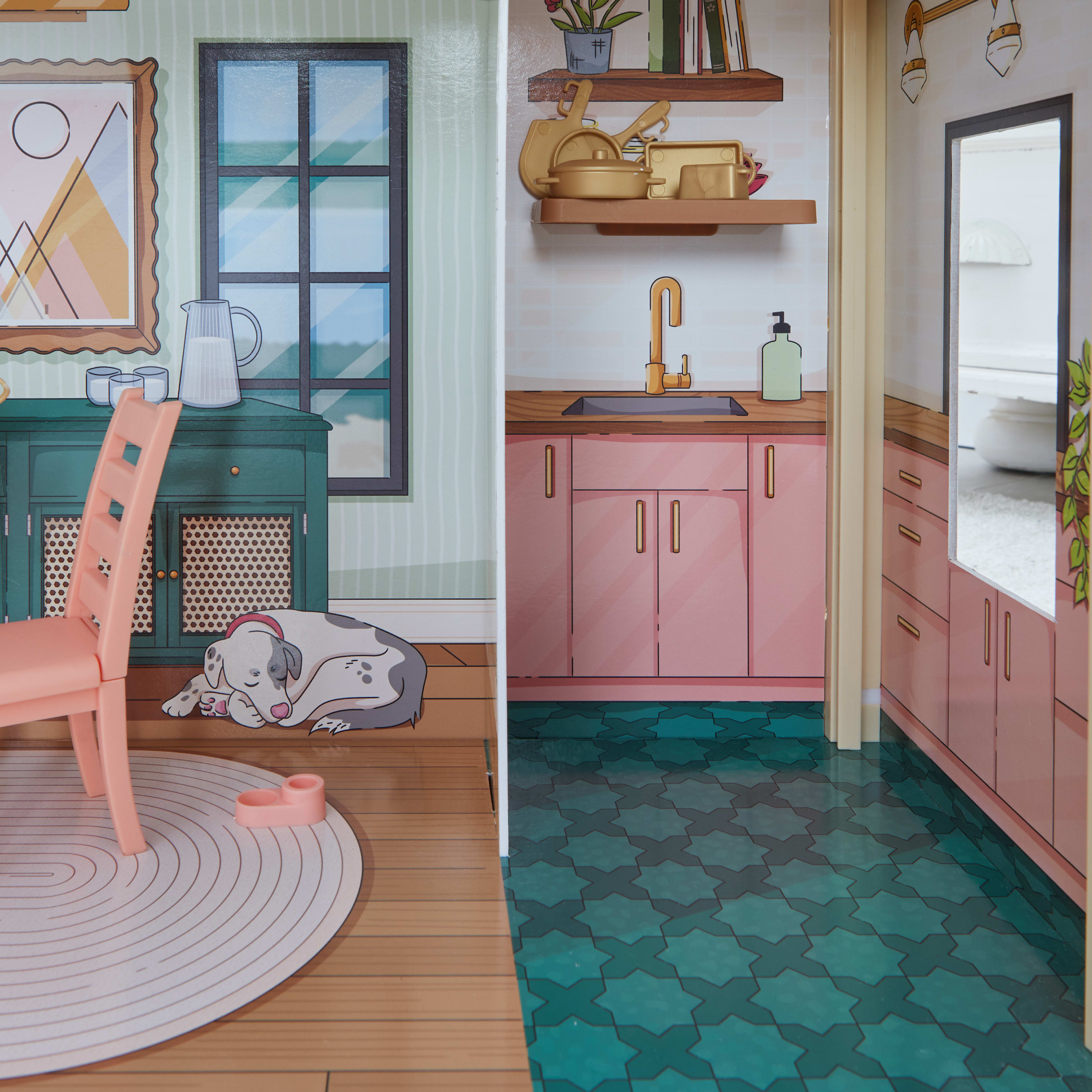 Click & Play Fully Assembled Pop-Up Wooden Dollhouse
