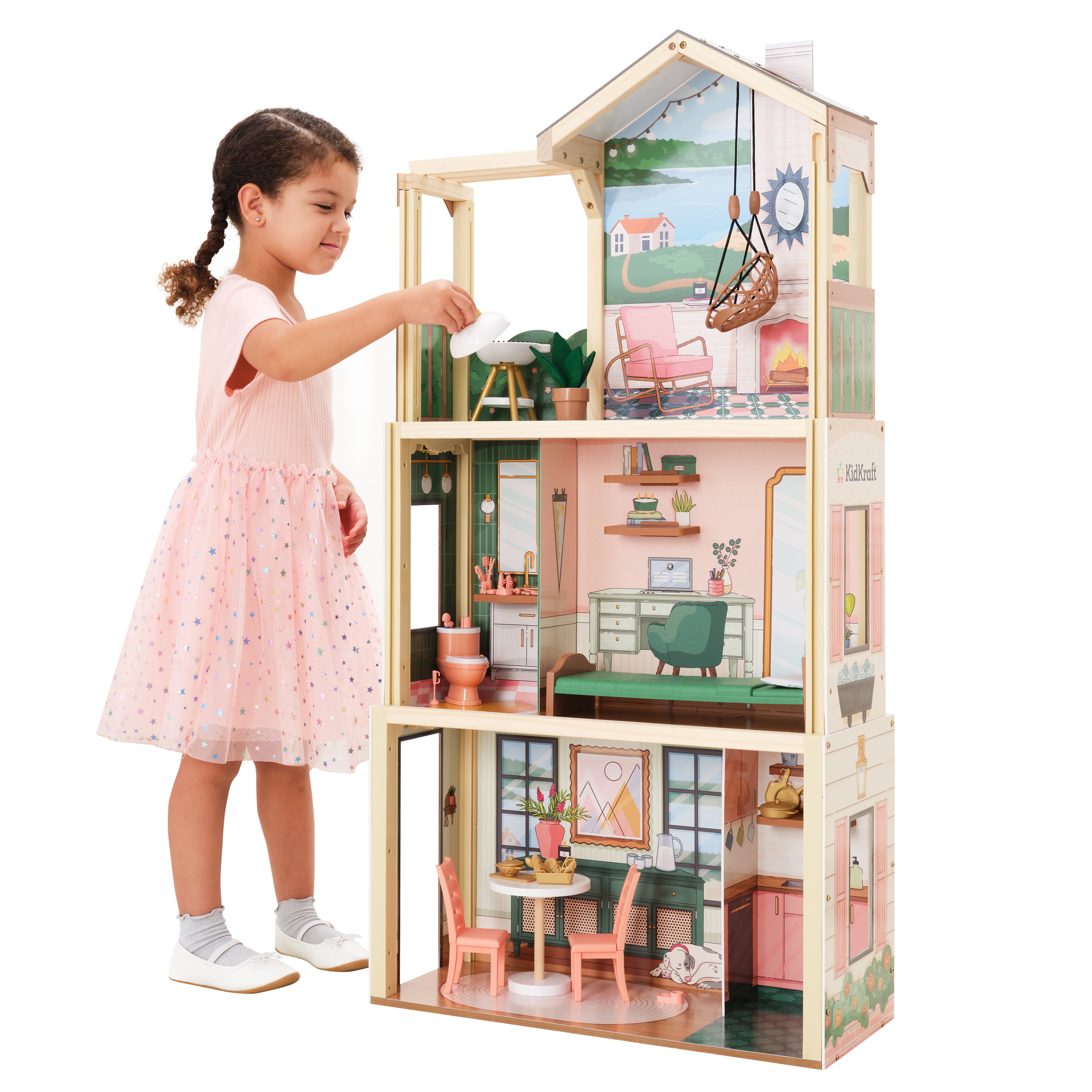 Click & Play Fully Assembled Pop-Up Wooden Dollhouse