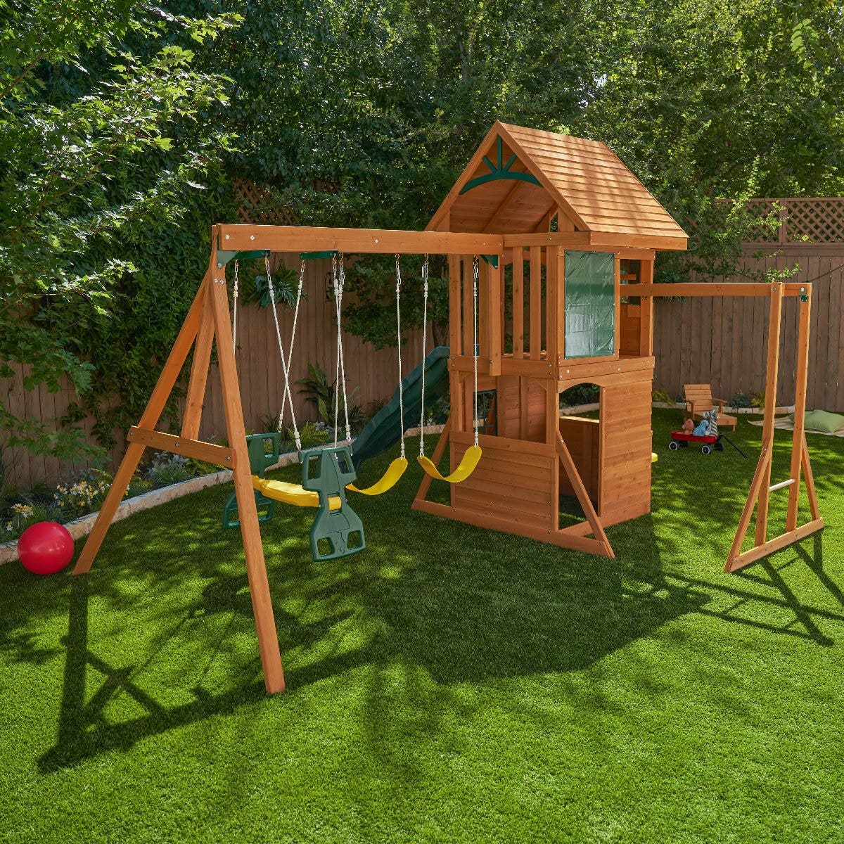 Ridgeview Deluxe Clubhouse Wooden Swing Set KidKraft