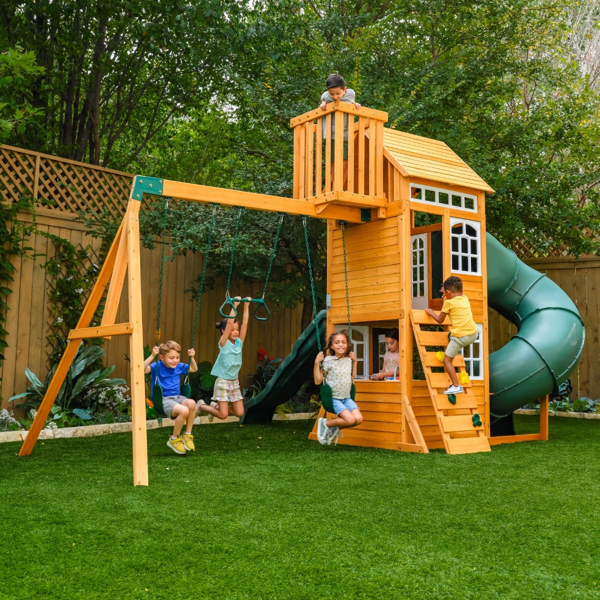 Slide Kidkraft Spring Meadow Wooden Swing Set Kids Playground For