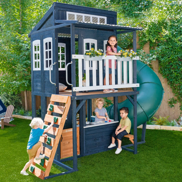 Cute Childrens Playhouse With Slide Garden Wooden Cubby House