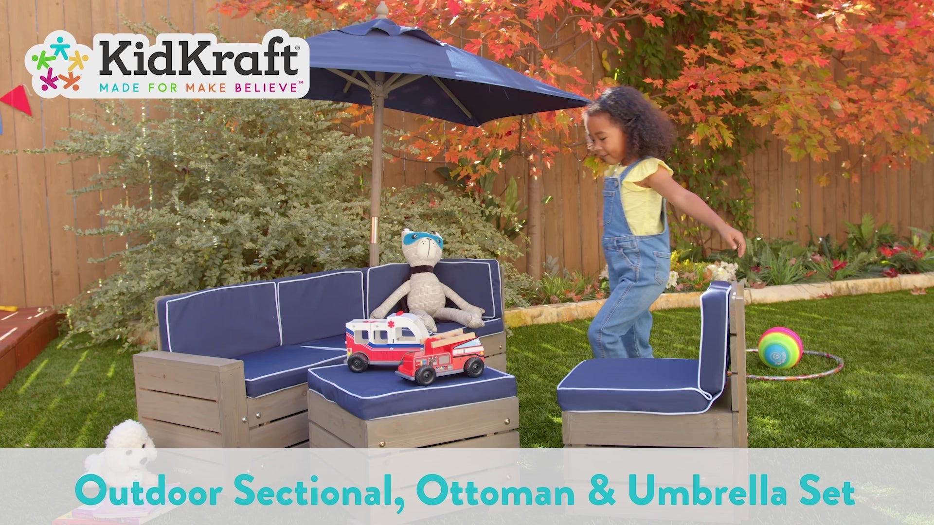 Outdoor Sectional, Ottoman & Umbrella Set - Barnwood Gray & Navy