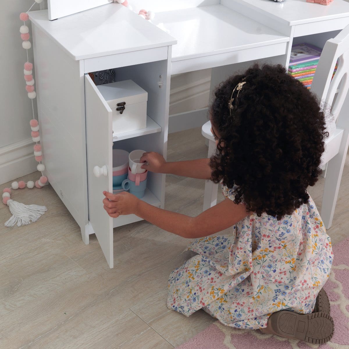 Hidden Storage. For more privacy, use the door with shelving behind it for jewelry, toys or notes.