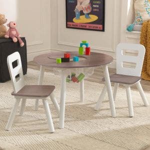 Round Storage Table & 2 Chair Set - Gray Ash