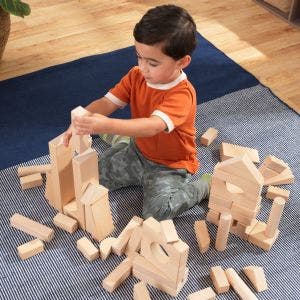 Standard Unit Solid Wood Building Blocks With Wooden Storage Tray 60 pcs 